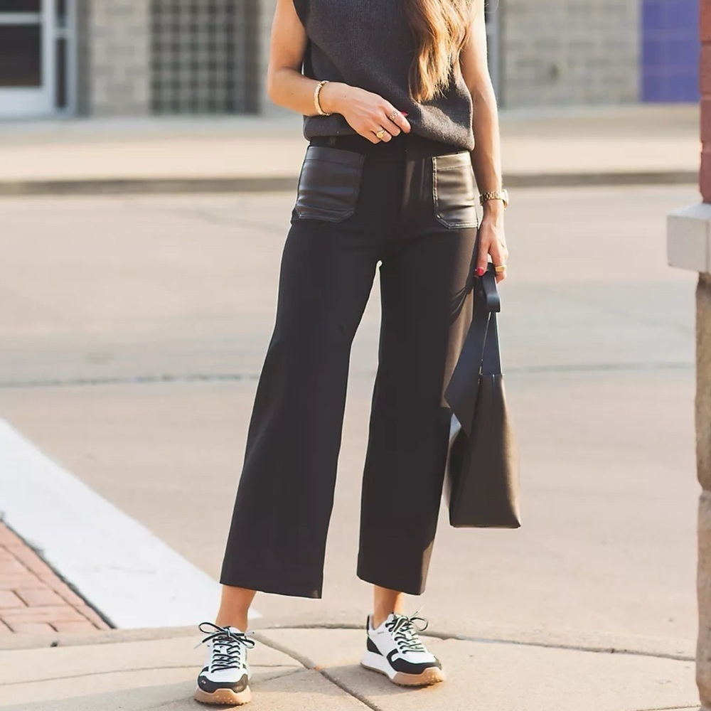 New Anthropologie The Colette Faux Leather Pocket Wide-Leg Pants Black 31